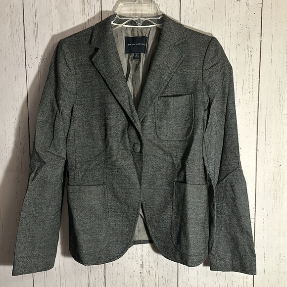 Banana Republic Wool Heathered Grey Double Pocket Collared Blazer Size 6 - Picture 1 of 7